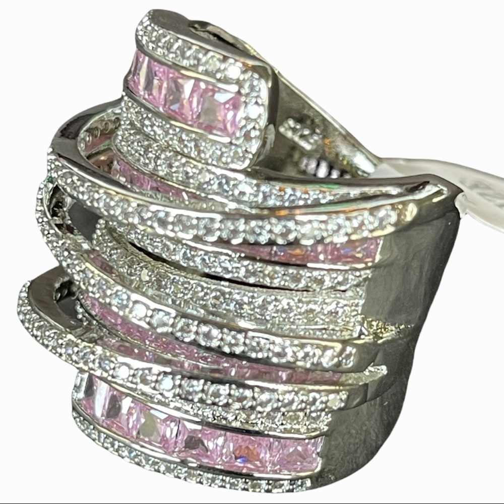 .925 Sterling Silver Pink Statement Ring The Lubiana - Picture 8 of 11